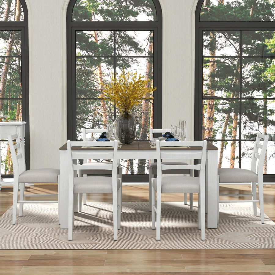 Rectangular 7-Piece Wooden Dining Table Set with Extendable Table and added by Daniela Ulloa Villarreal