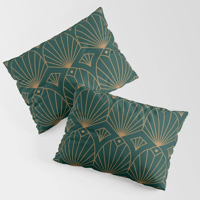 Art Deco Emerald Green & Gold Pattern Pillow Sham added by Sara Van Allen