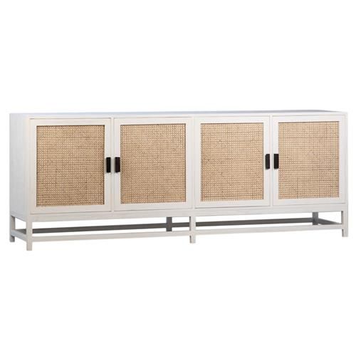 Rolly Coastal Beach White Hardwood Natural Rattan Rectangular 4 Door Sideboard added by Erica Gray