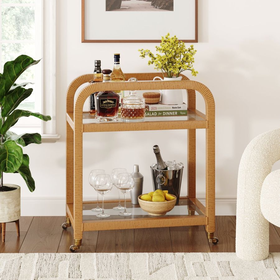 Boho Wicker 2-Tier Rolling Bar Cart added by Julia Zucco