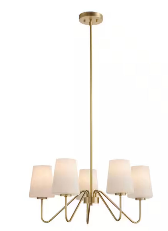 Anaya 5-Light Gold Chandelier Light Fixture with White Glass Shades added by Spoak 