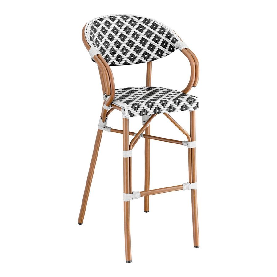 Lancaster Table & Seating Bistro Series Black and White Birdseye Weave Rattan Outdoor Arm Barstool added by HELEN SALGADO