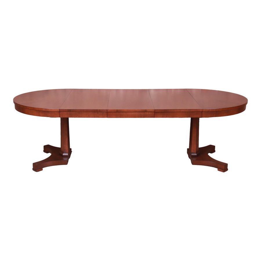 Baker Furniture Mid-Century Regency Cherry Wood Pedestal Dining Table, Newly Refinished added by Rose Jacobsen