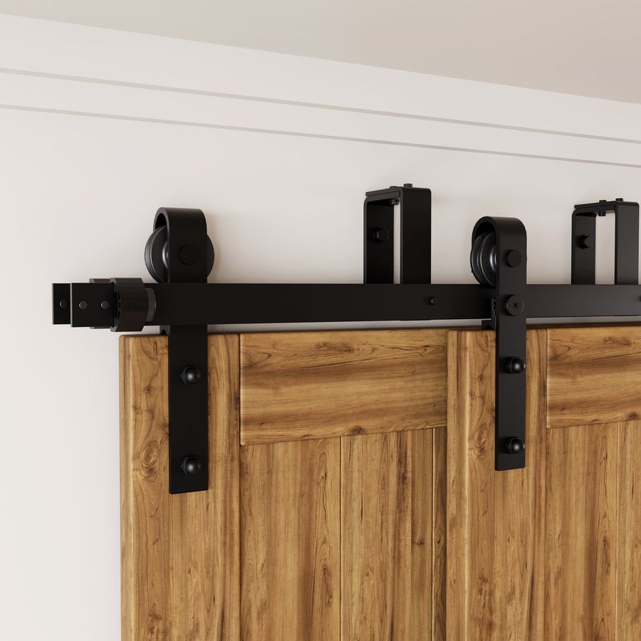 Double Track U-Shape Bypass Sliding Barn Door Hardware Kit - 8 ft added by Katherine Yeager