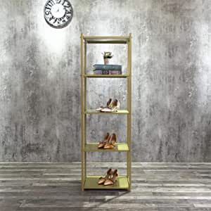 FURVOKIA Clothing Retail Heavy Duty Metal Display Rack,Floor-Standing Shoe Bag Plant Jewelry Shelves,Home Kitchen Bedroom Bathroom Office Storage Shelf (Gold Square Tube, 5-Tier) added by Stephanie Smith