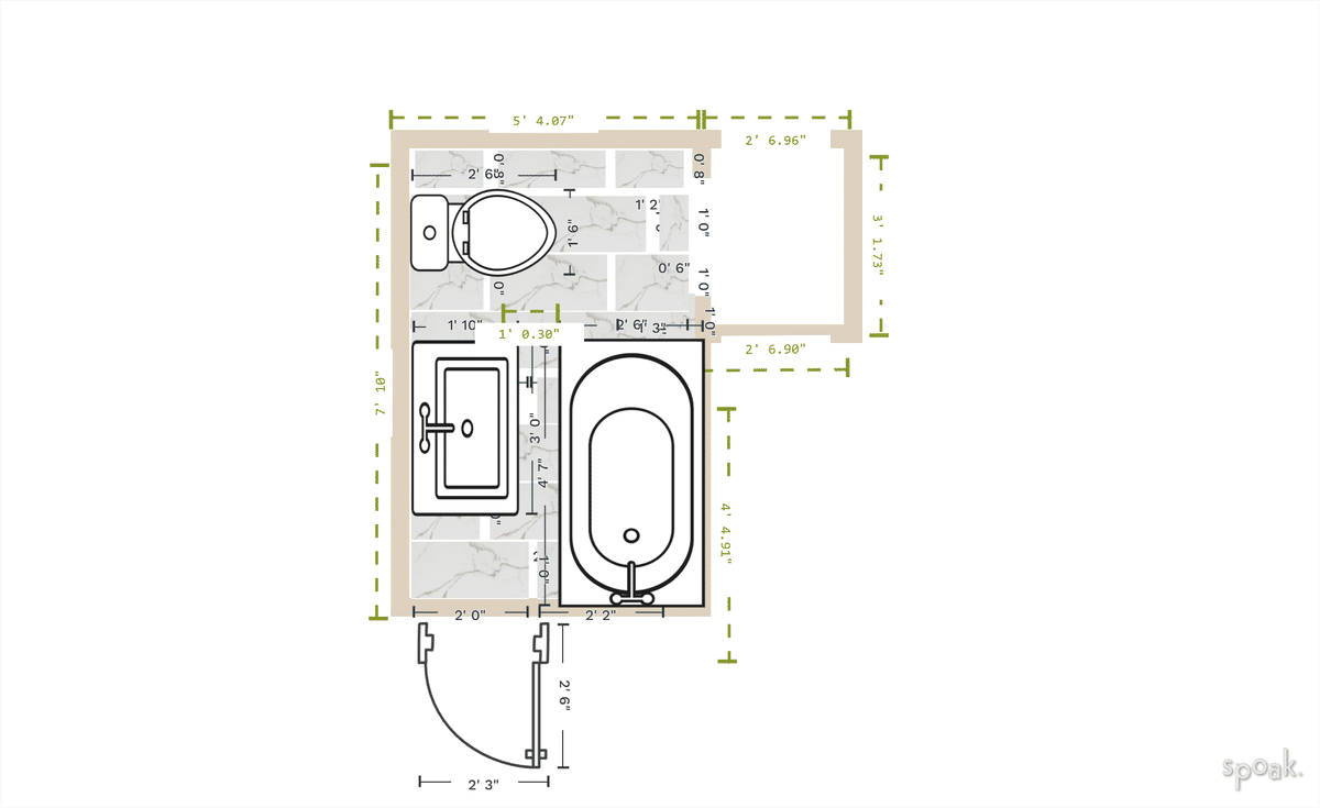 Medium Half Bathroom Layout designed by Lauren Kitchen