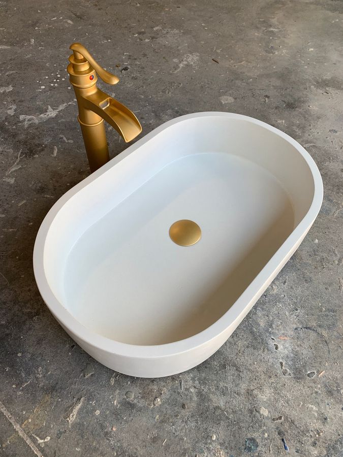 White Oval Concrete Bathroom Sink Vessel Wash Basin - Etsy added by Jennifer Fownes