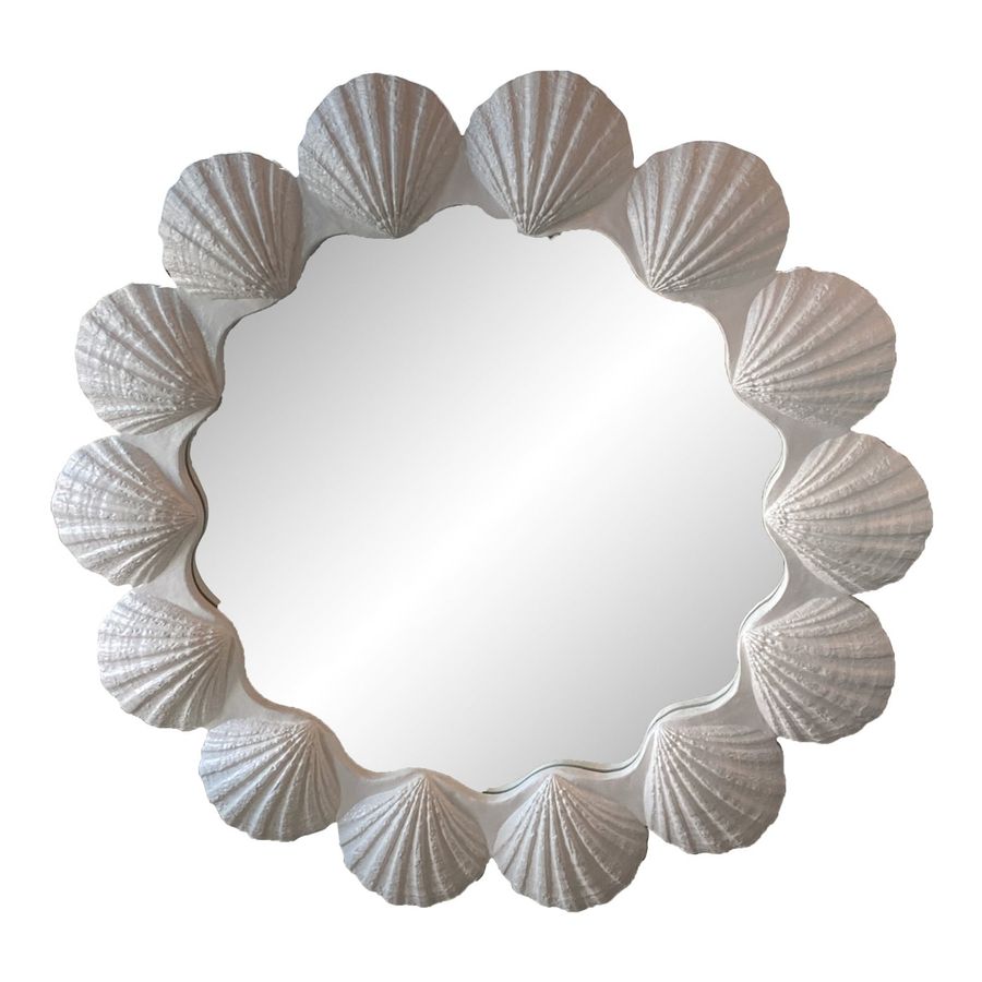 Vintage Round White Lacquered Palm Beach Scallop Seashell Shell Wall Mirror added by Zsuzsi Winn