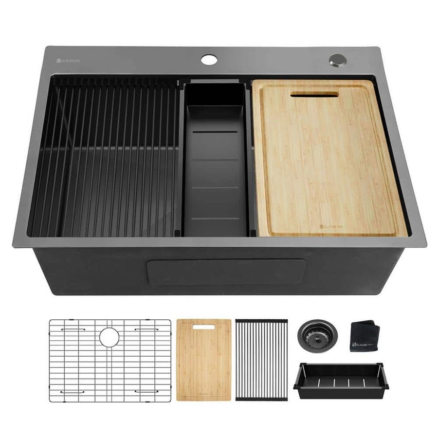 Glacier Bay Black Stainless Steel 30 in. 18 Gauge Single Bowl Dual Mount Workstation Kitchen Sink ACS3022A1T-W - The Home Depot added by Emma Justice