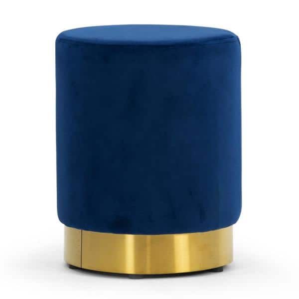Anna Blue Velvet with Golden Accent Base Small Size Round Footstool Ottoman added by Where The Heart Is Designs