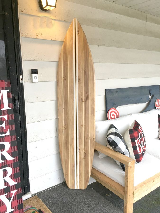 Large 6 Foot Wood Surfboard Wall Art in Vintage Stained Stripe Design - Etsy added by sallie tyler