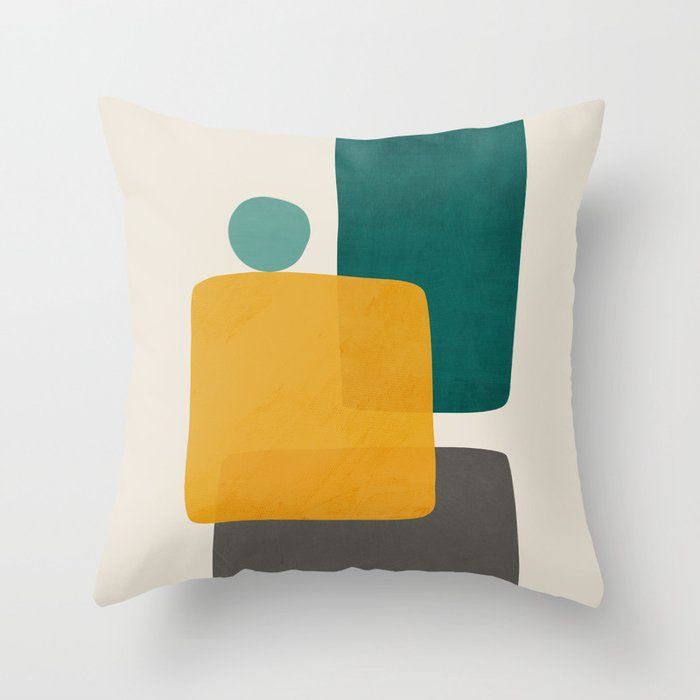 Teal Mustard Abstract Shapes 01 Throw Pillow by EmcDesignLab added by Annie Manuja