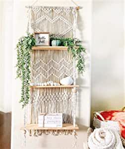 SnugLife Macrame Wall Hanging Shelf - 3 Tier Wall Shelves with Handmade Woven Rope - Boho Shelves Organizer Hanger for Kitchen, Bathroom, Home Storage, Floating Indoor Plant Wall Shelf (Pine Wood) added by Holly Kamstra