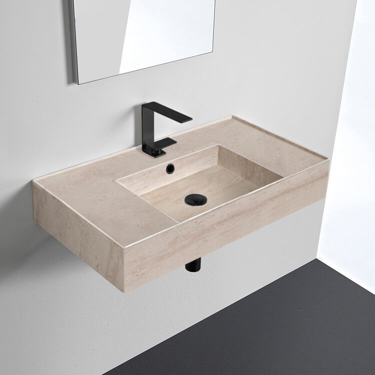 Beige Travertine Design Ceramic Wall Mounted or Vessel Sink With Counter Space added by Abigale Lockard