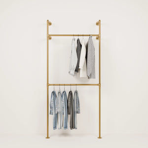 KIM DOUBLE 1Double gold rackSpace-saving and additional hanging space thanks to second crossbarView dimensionsWidth: 41.34"Height: 87.40"Depth: 12.60"Close dimensions added by Where The Heart Is Designs