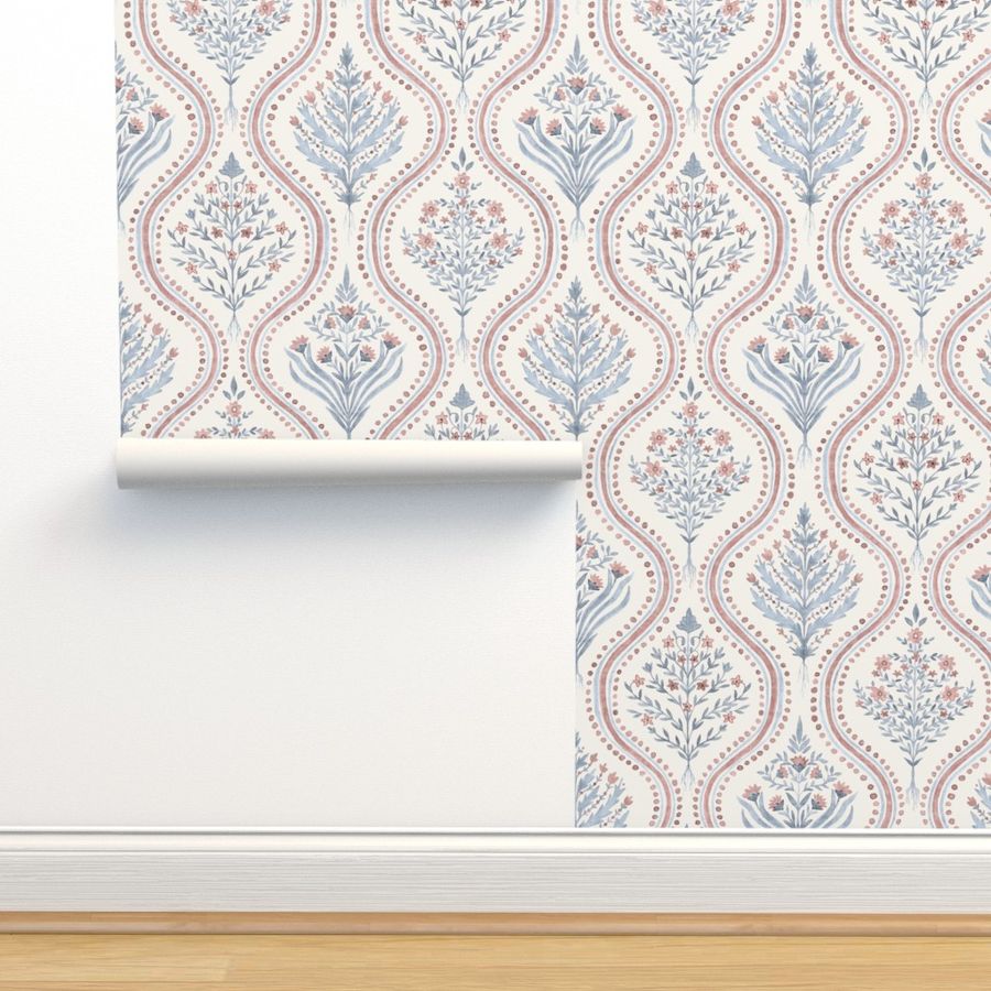 Large Monticello Blue and GArrison Red Wallpaper | Spoonflower added by Liz Nevil-Smith