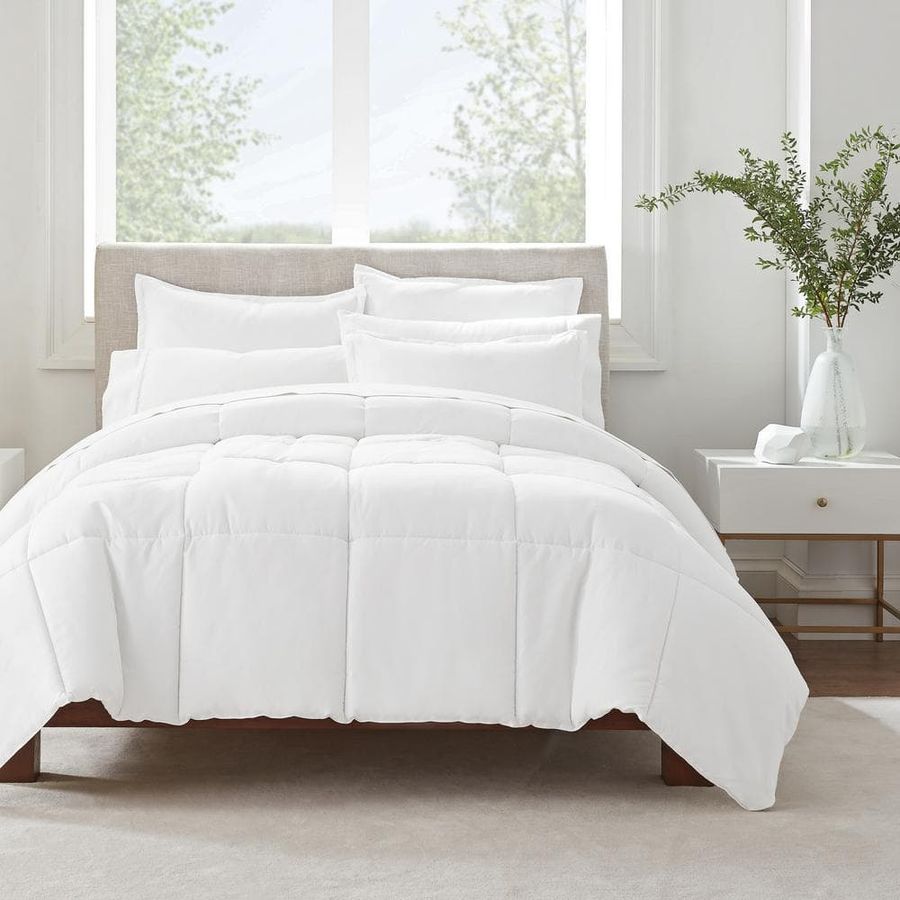 Serta Simply Clean 3-Piece White Pleated Microfiber Full/Queen Comforter Set OZT018DHQWHT - The Home Depot added by Melanie Fenning