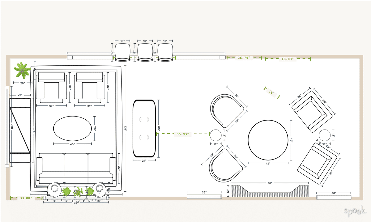 Living + Dining Room Floor Plan designed by Tameron Kazdal