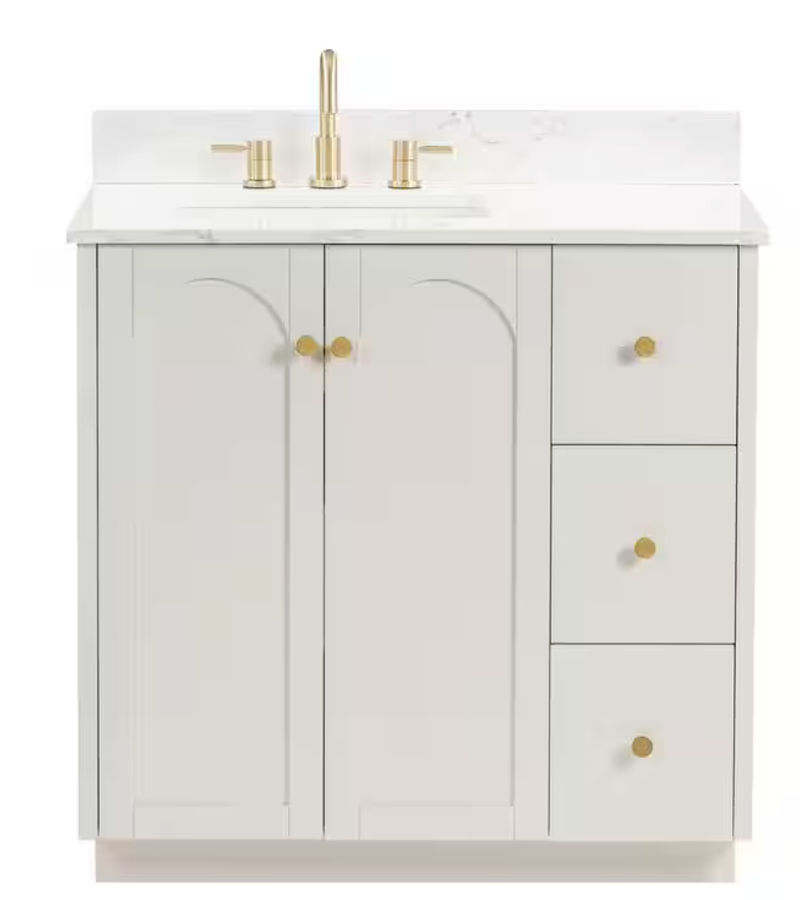Home Decorators Collection Anabelle 36 in. Single Sink Soft Grey Bath Vanity with Engineered Marble Carrara Marble Top (Assembled) 23013-VS36-DOM - The Home Depot added by Cornelia Spiske