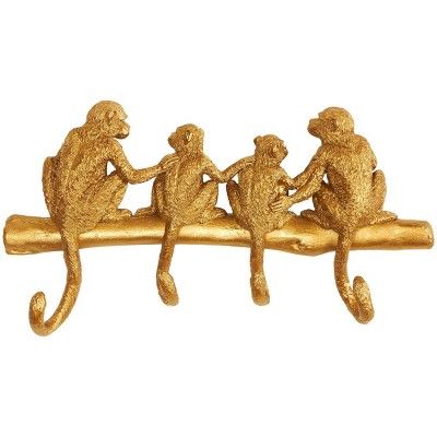 8"x15" Polystone Monkey Textured 4 Hanger Wall Hook Gold - Olivia & May added by Karleigh Miller
