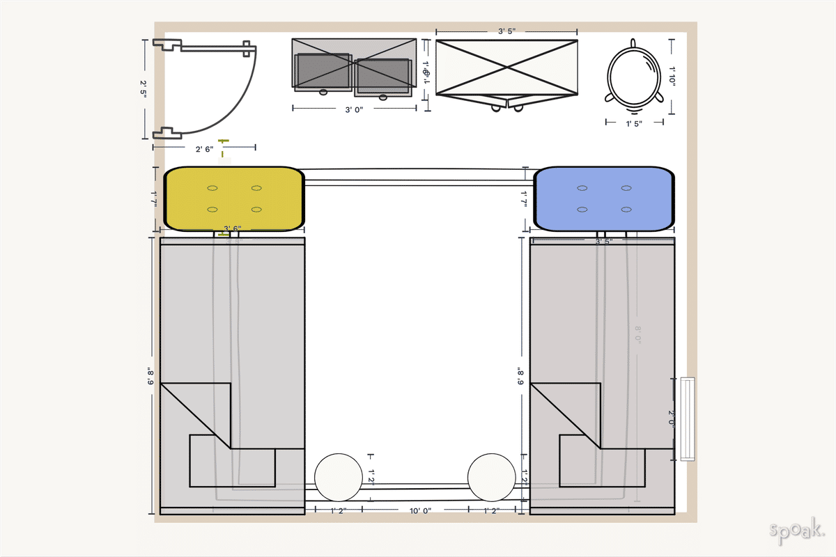 Square Primary Bedroom Plan designed by June Hawkins