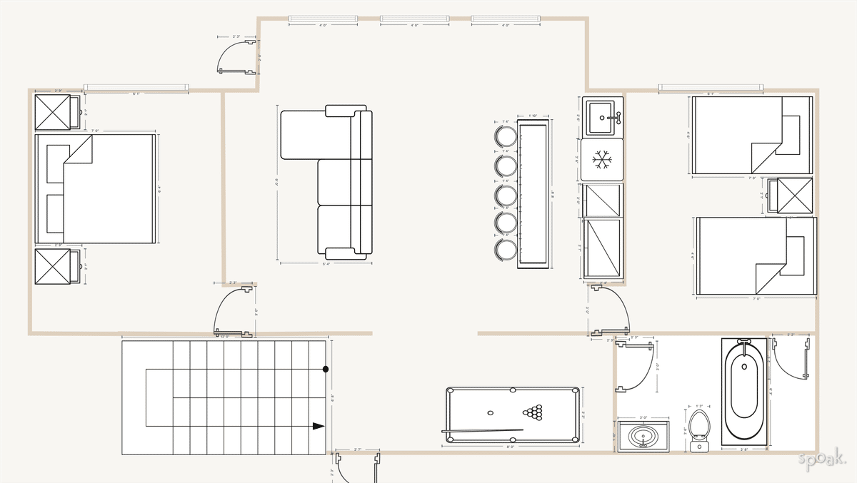 Basement Layout designed by Kathryn Cerqua
