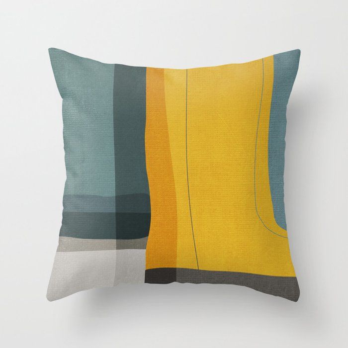Gray Teal Mustard Modern Abstract Throw Pillow by EmcDesignLab added by Dini Weinstock