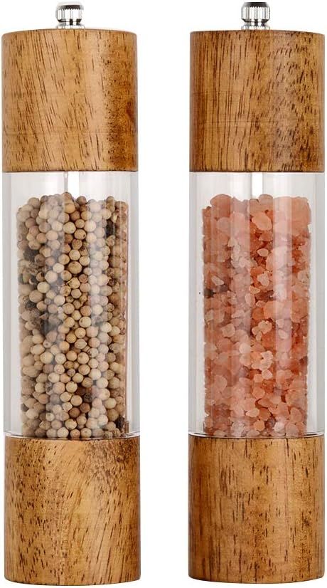 Premium Acrylic Salt and Pepper Grinder Set, Manual Salt and Pepper Mills- Wooden Shakers with Adjustable Ceramic Core-Salt Grinder and Pepper Mill -8 Inches-Pack of 2 added by Lauren Kunewa