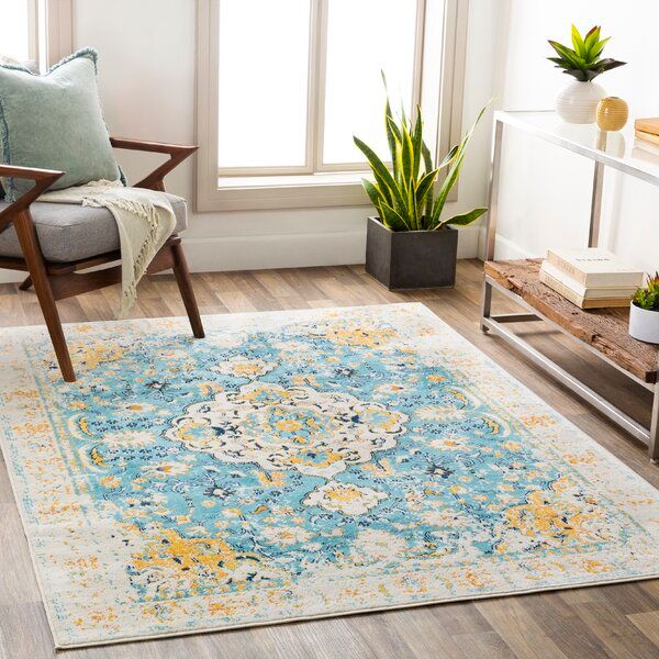 Fleeman Oriental Area Rug in Light Blue/Yellow added by Where The Heart Is Designs