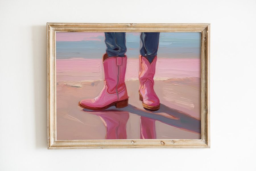 Retro Cowgirl Boot Print  Coastal Farmhouse Painting  Pink - Etsy added by Min He Conard