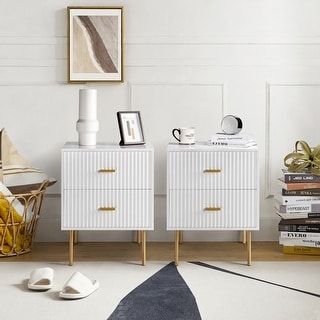 Paul Multifunctional 2-Drawer Nightstand with Metal Legs Set of 2 by HULALA HOME - Bed Bath & Beyond - 35752950 added by Kira Byler