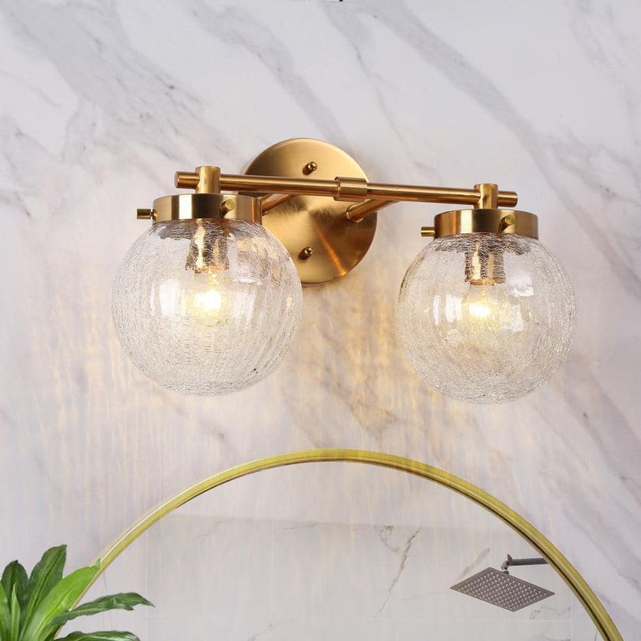 LNC Modern Brass Vanity Light 2-Light Globe Bathroom Washroom Powder Room Wall Light with Clear Cracked Glass Shades LBNFJQ235W238C - The Home Depot added by Lauren Clifton