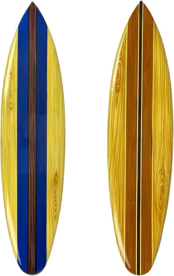 Zeckos Set of 2 Hand Carved Wooden Striped Surfboard Wall Decor Hangings - 39 Inches Long - Easy to Hang - Coastal Vibes, Bringing Beachside Serenity to Your Home added by HELEN SALGADO