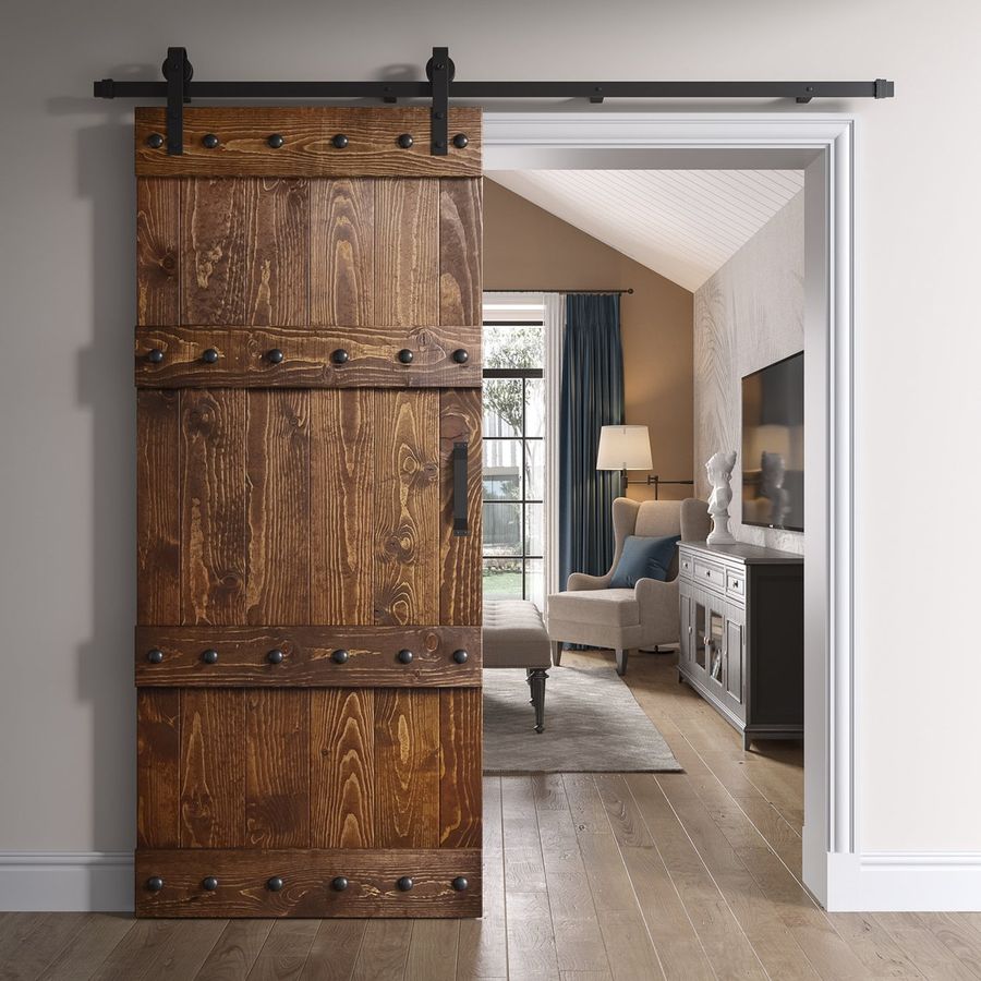 36"x84" Castle-Series interior barn door with hardware kit and a handle added by Sarabeth Smith