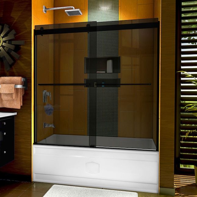 DreamLine  Sapphire 56-in to 60-in W x 60-in H Semi-frameless Sliding Satin Black Alcove Bathtub Door (Smoke Gray Glass) added by Spoak Member
