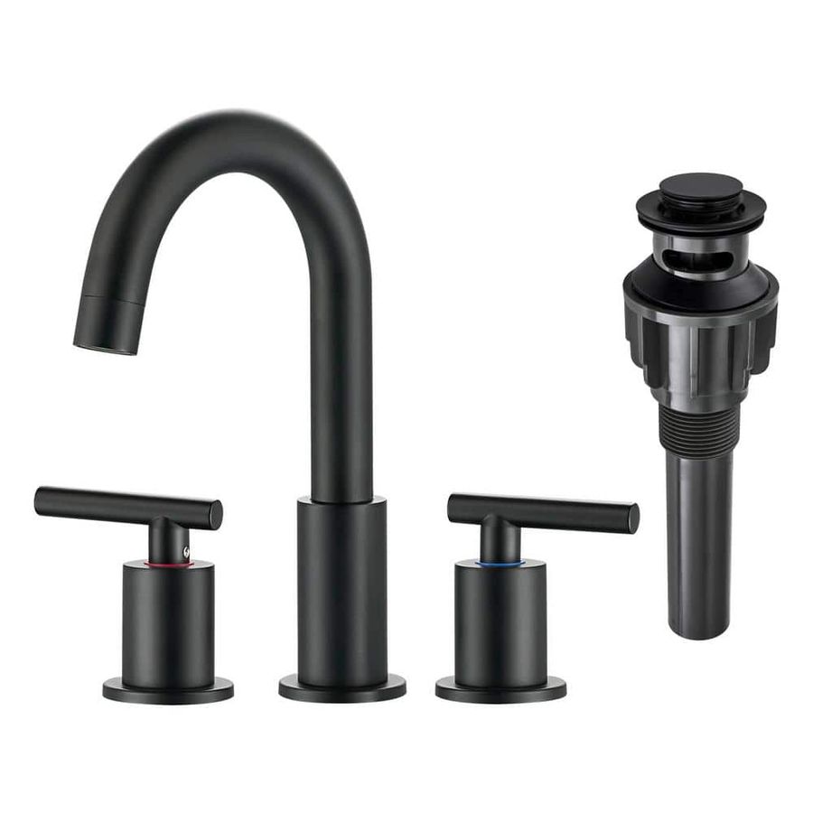 WOWOW 8 in. Widespread Double Handle Bathroom Faucet with Pop-Up Drain in Matte Black 2325200B - The Home Depot added by Jesse Coleman