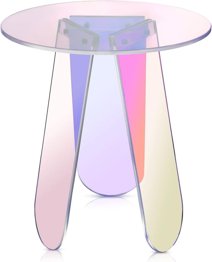 Acrylic Round Clear Iridescent Side Table Rainbow Acrylic Coffee Table Rainbow Colors End Tables Modern Accent Night Stand Iridescent Table for Bistro Office (Iridescent Style, 17.8 x 17.8 x 4.3 Inch) added by Minette Galindo