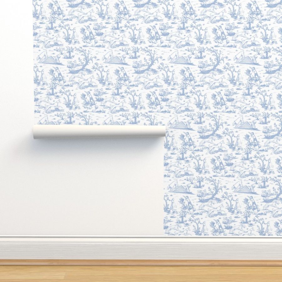 Small Dog Park Toile de Jouy, Soft Blue Wallpaper | Spoonflower added by Liz Nevil-Smith