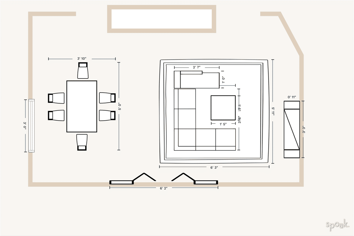 Living + Dining Room Floor Plan designed by Ana Prieto