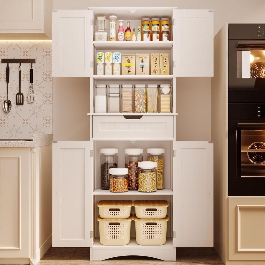 Pantry Cabinet, Lofka 66" Tall Kitchen Pantry Storage Cabinet with 2 Doors, 1 Drawers, 5 Shelves, White - Walmart.com added by Sarah Jackson