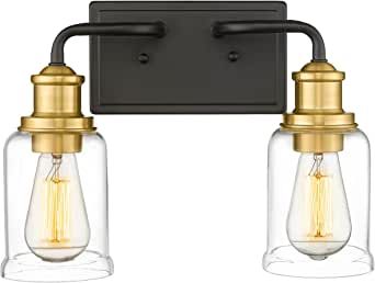 Audickic Black and Gold Bathroom Light Fixture, Farmhouse Sconces Wall Lighting with Clear Glass Shade, 2-Light Black Brass Vanity Light Over Mirror, AD-22003-2W-BK added by Kathryne Jansen