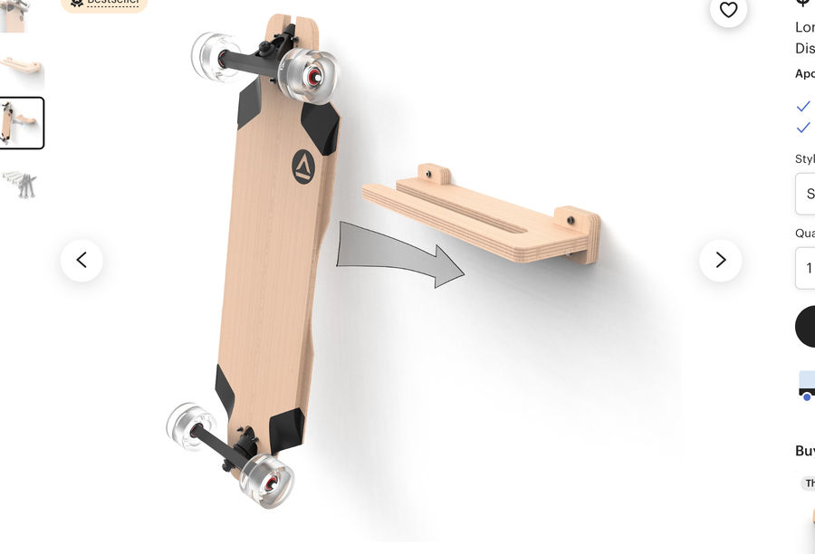 Longboard / Skateboard Wall Storage  Single Board Display - Etsy added by Brooke Hartman