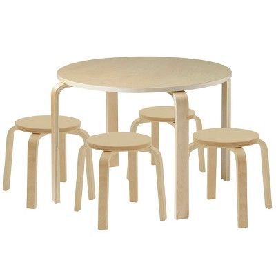 ECR4Kids Bentwood Round Table and Stool Set, Natural, 5-Piece added by Brittany Vink