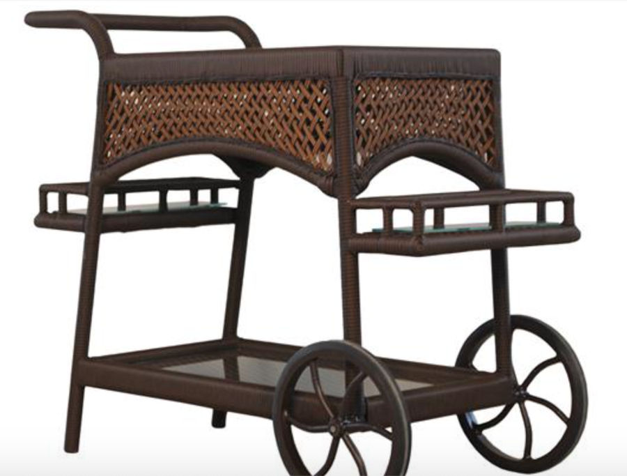 Lloyd Flanders Grand Traverse Clear Glass Top Brown Wicker Base Woven Bar Cart added by Tina Robinson