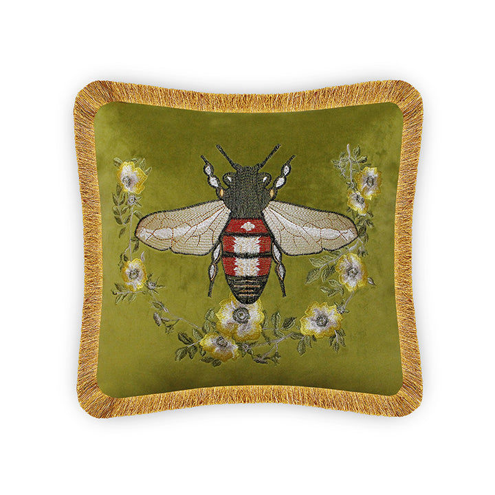 Velvet Cushion Cover Bee And Rose Embroidery Decorative Pillow Modern  added by Shanta Michelle