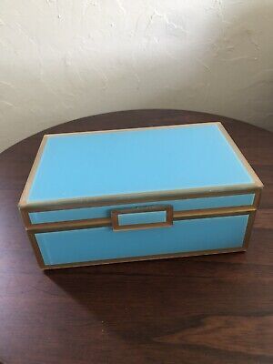 Glass Jewelry Trinket Box Crown & Ivy Blue And Gold Glass Jewelry Box  | eBay added by Sarah Jackson