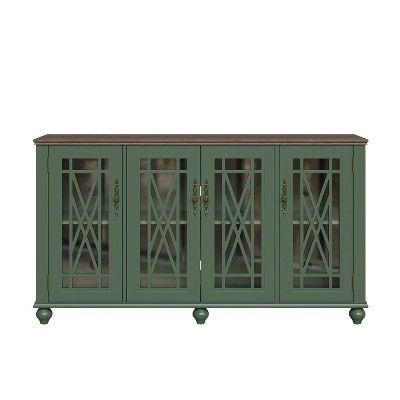 63" Vintage Storage Sideboard Buffet Accent Cabinet Green - Festivo: MDF Construction, Adjustable Shelves, No Tools Included added by Yanelis Perez