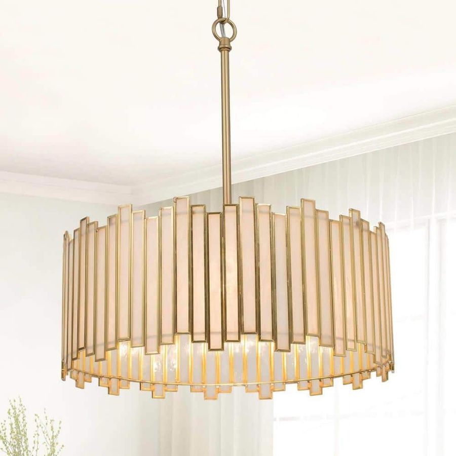 LNC 4-Light Copper Modern Drum Island Chandelier with Tiffany Style Glass Shade Vintage Gold Accents BYMBAVHD14039L7 - The Home Depot added by Lisa Brennan