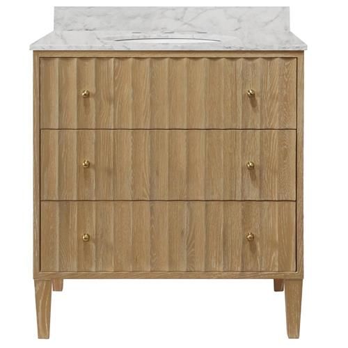 Worlds Away Odin Mid Century Modern White Marble Brown Oak Bath Vanity Sink added by Cara Kinna