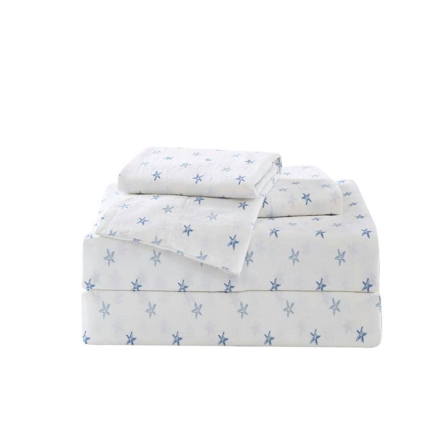 Tommy Bahama Starfish Treasure 4-Piece Blue Botanical Washed Cotton Queen Sheet Set USHSA01167011 - The Home Depot added by Eileen Preston